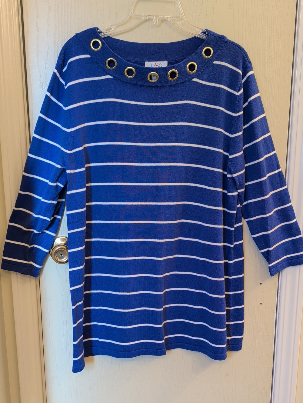 OSO Casuals Blue & White Striped Grommet Sweater XL